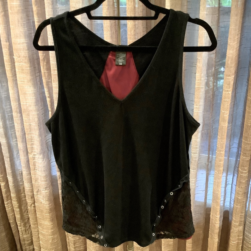 Midnight hour Top lace up back sleeveless tank Large victorian gothic biker M-L